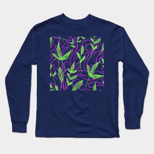 Modern Leaves Pattern Floating Foliage Long Sleeve T-Shirt